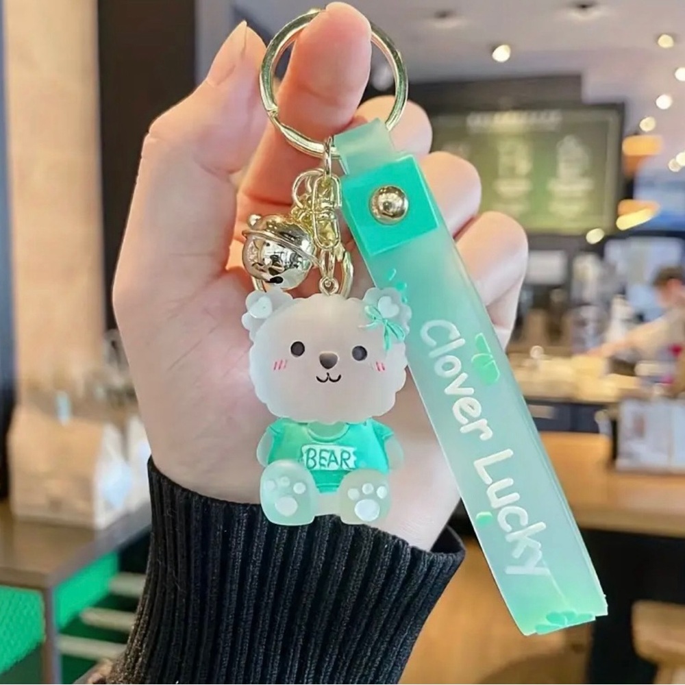 Cute Bear Keychain with Clover Charm